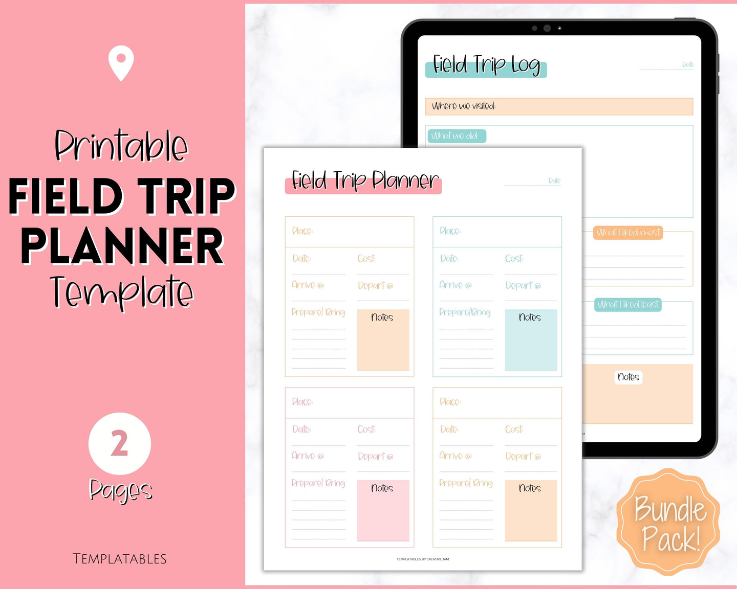 Field Trip Planner BUNDLE - Printable Field Trip Log | Classroom & Field Trip Journal | Colorful Sky