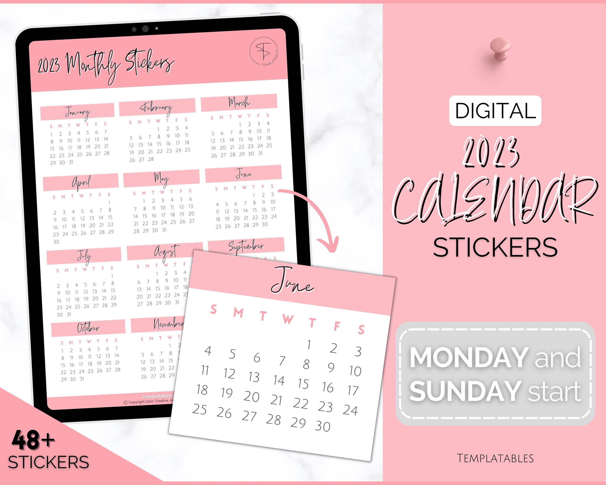 2023 Digital Calendar Stickers | iPad GoodNotes & Notability Stickers