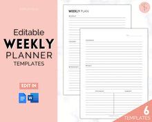 Load image into Gallery viewer, EDITABLE Weekly Planner 2 Page Templates | 2023 Weekly Schedule, To Do List Printable &amp; Habit Tracker templates | Mono
