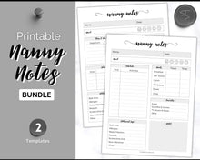 Load image into Gallery viewer, Nanny Schedule, Notes &amp; Report Template for Baby | Babysitter Info Hiring Guide, Nanny Checklist &amp; Planner, Baby Daily Log | Mono Swash
