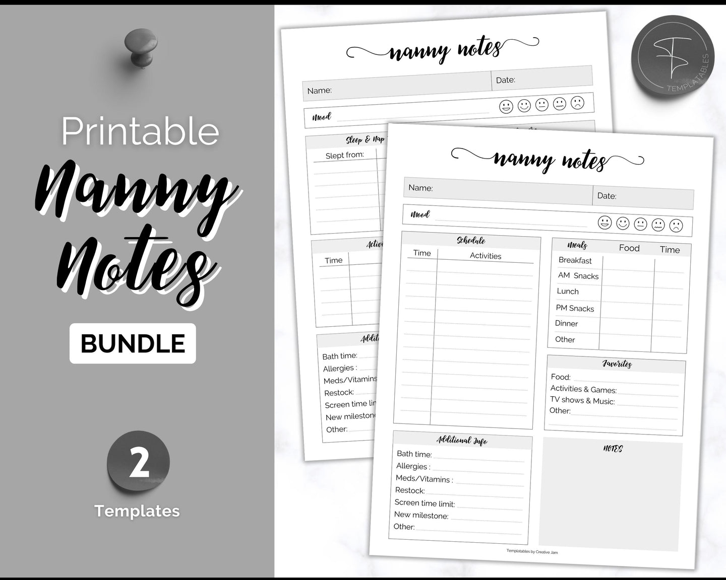 Nanny Schedule, Notes & Report Template for Baby | Babysitter Info Hiring Guide, Nanny Checklist & Planner, Baby Daily Log | Mono Swash