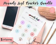 Load image into Gallery viewer, Pounds Lost Tracker Bundle - 10 20, 30, 50, 100 lbs Printable Weight Loss Printables | Swash Rainbow
