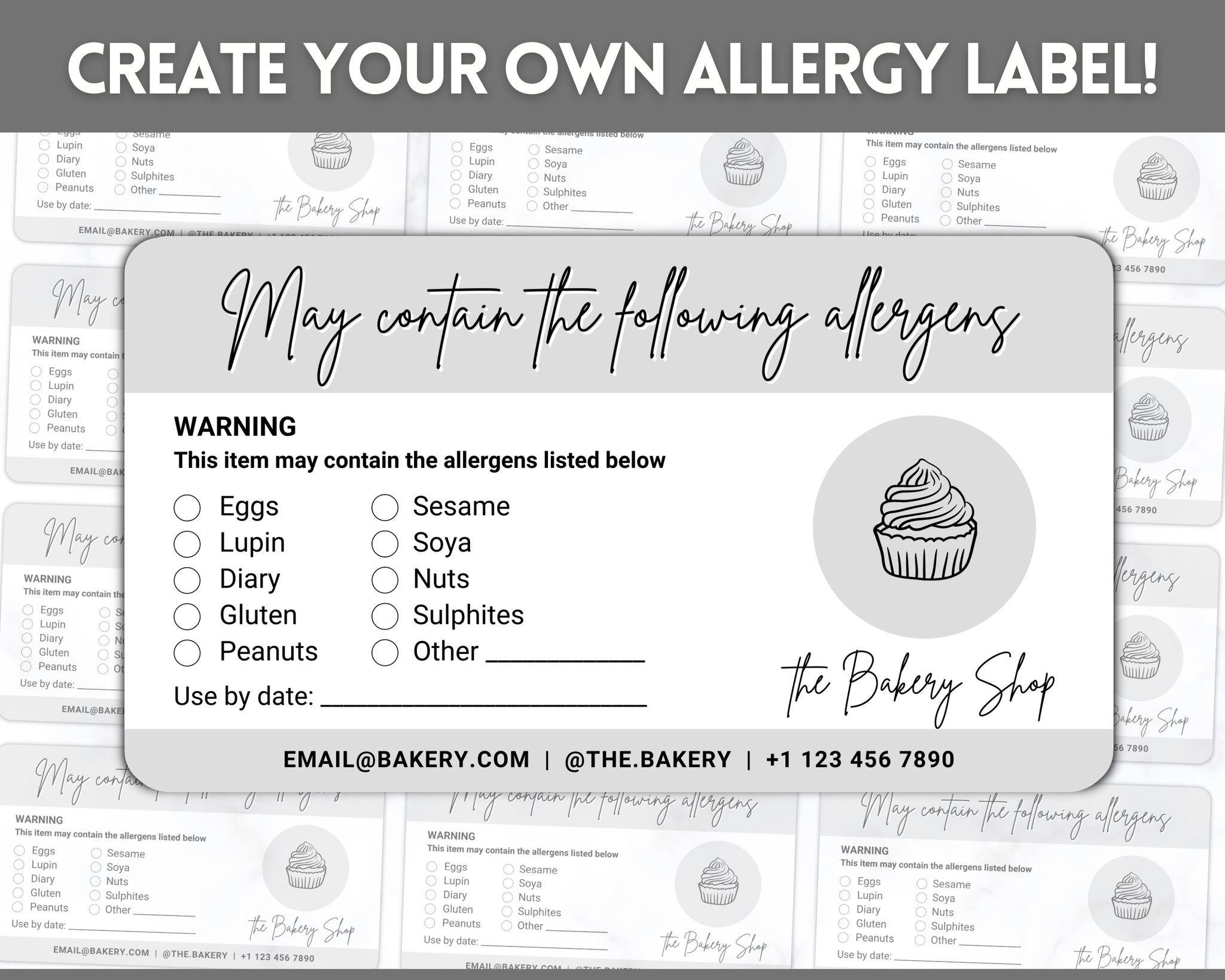 EDITABLE Allergy Label Food Warning Template Rectangle