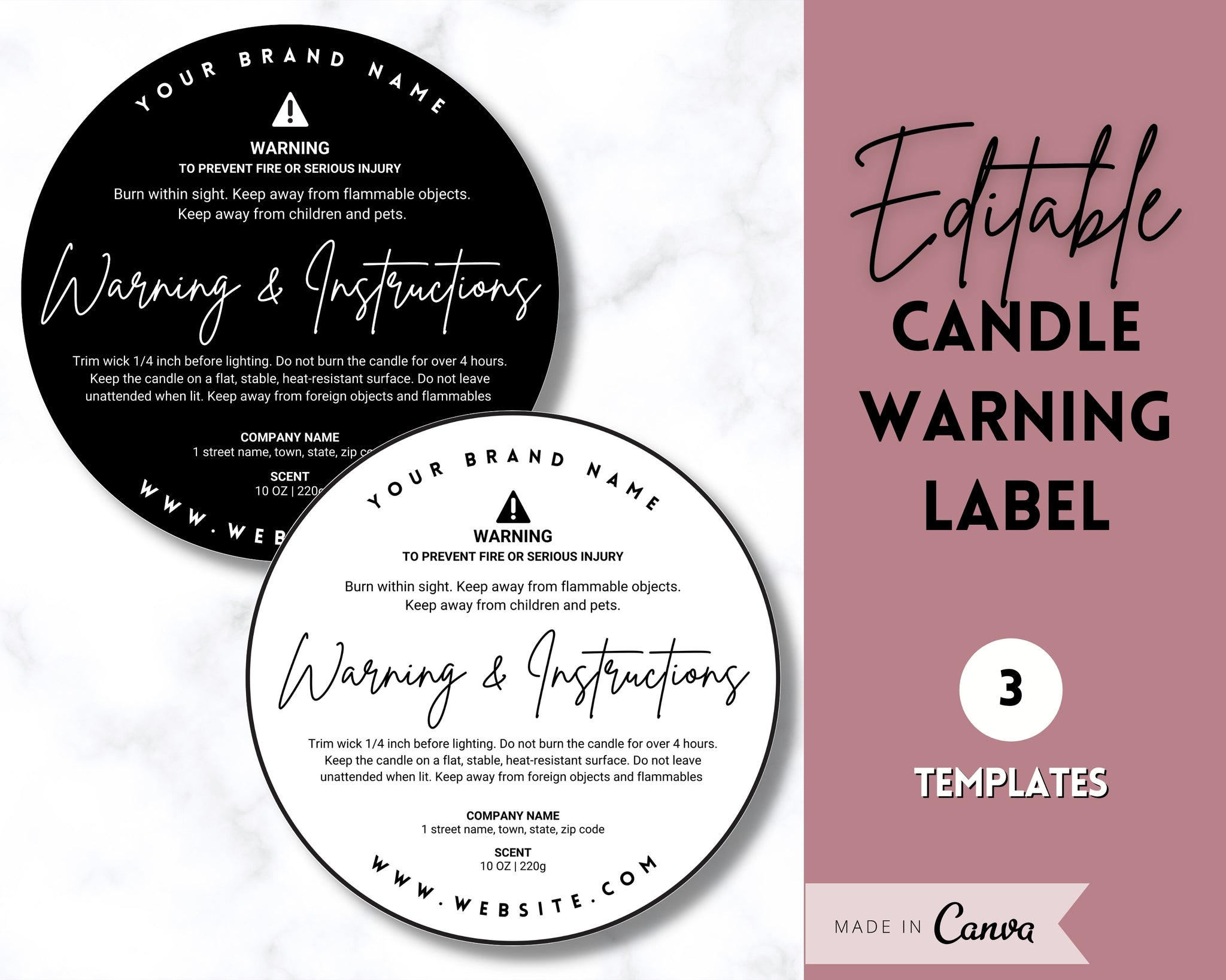 EDITABLE Candle Warning Label Template