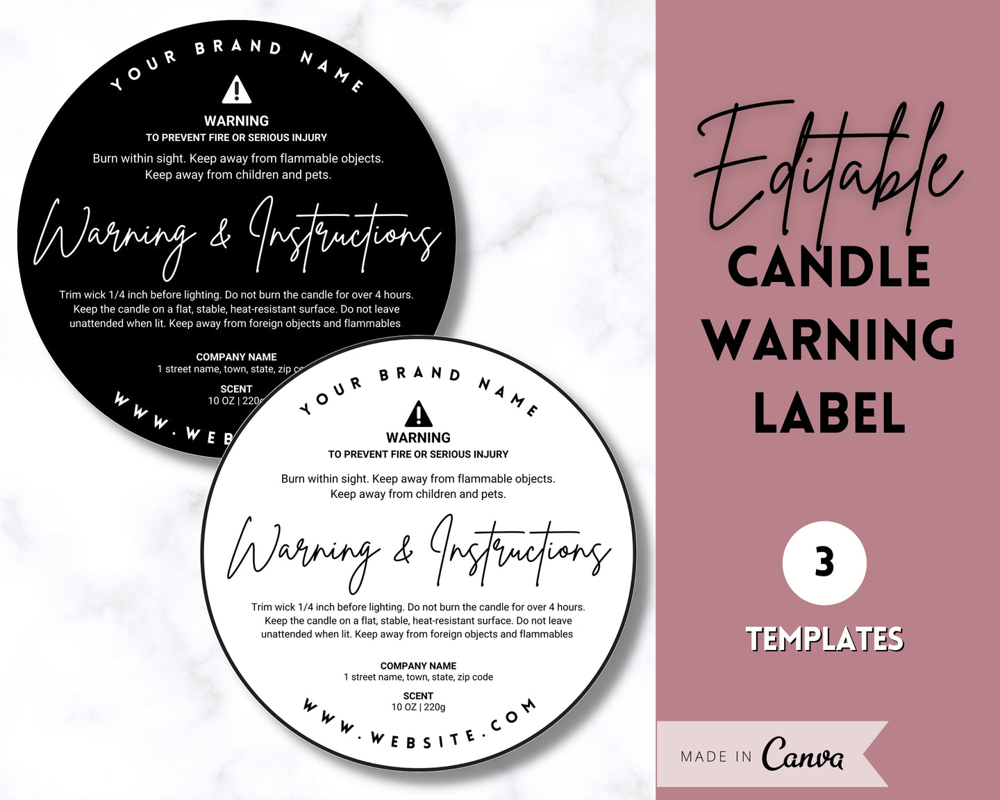 EDITABLE Candle Warning Label Template | Candle Care & Fire Safety Instructions, Round Packaging Label Care Card, Candle Maker Seller | Brit