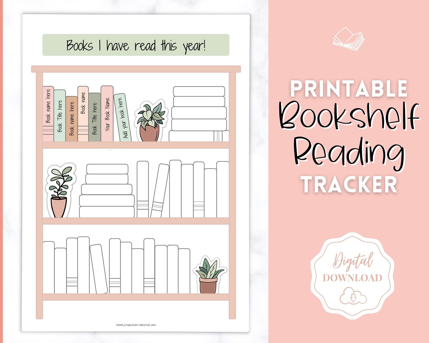 Bookshelf Reading Tracker Printable | Reading Journal, Book Review & Tracker, Reading Planner & Challenge | Sky