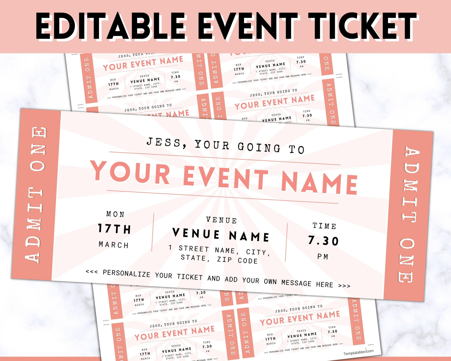 EDITABLE Event Ticket Gift Template | DIY Templates for Concerts, Theatre Shows, Surprise Gifts & Special Occassions | Pink