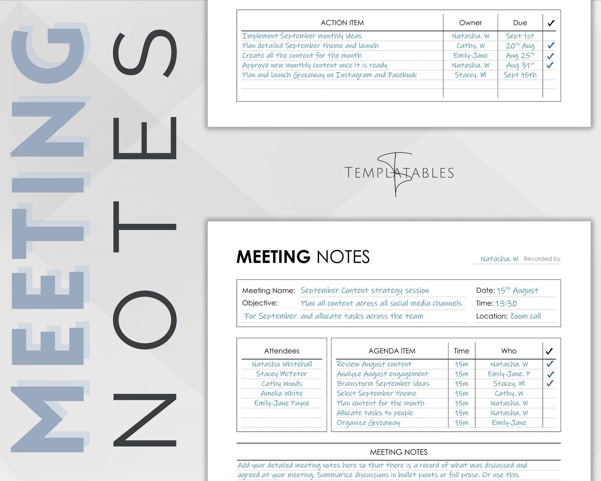 Meeting Notes Template - Editable Minutes, Agenda, Note Taking