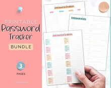 Load image into Gallery viewer, Password Tracker BUNDLE | 3 Printable Password Log &amp; Organizers, Password Keeper, Password Manager | Colorful Sky
