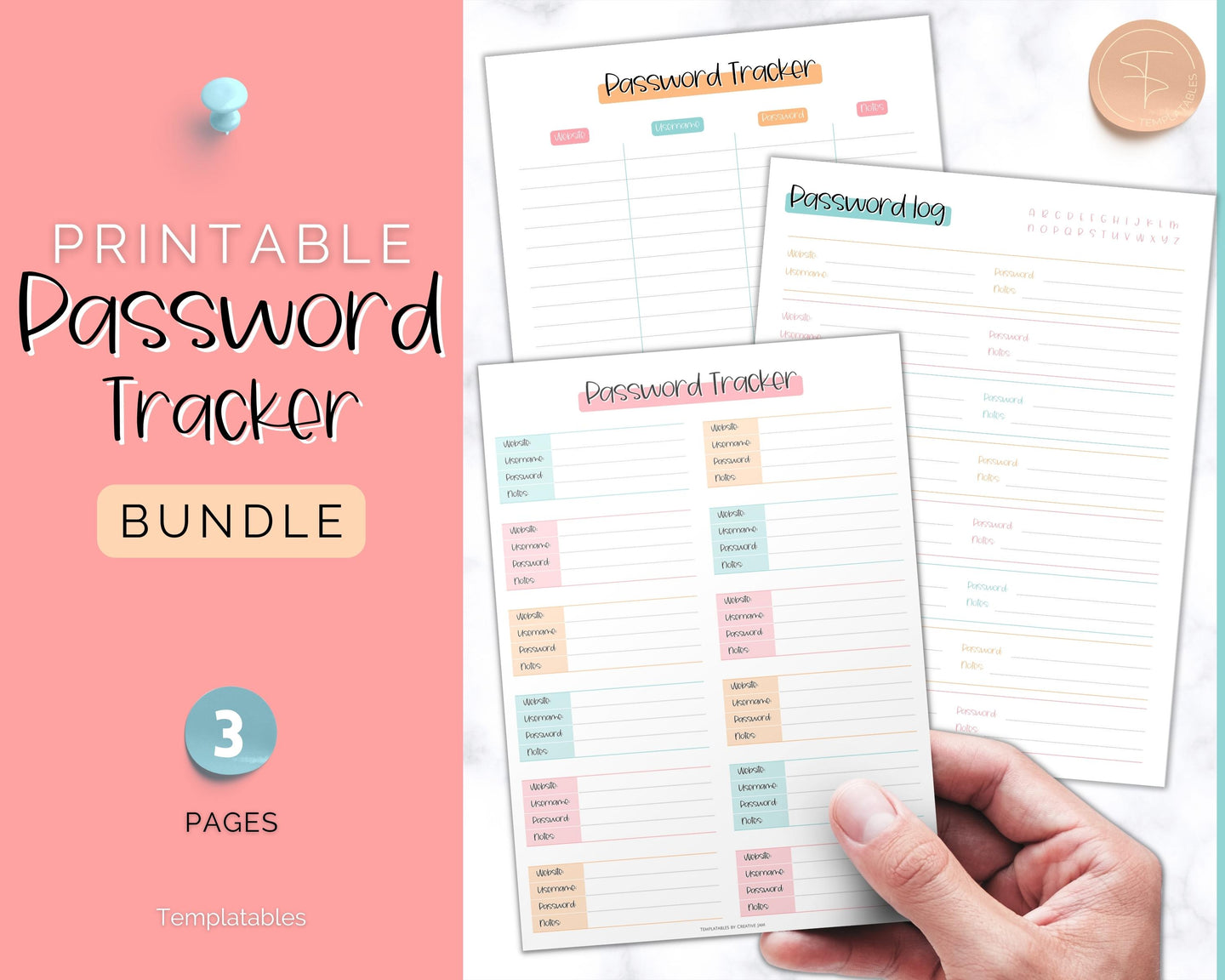 Password Tracker BUNDLE | 3 Printable Password Log & Organizers, Password Keeper, Password Manager | Colorful Sky