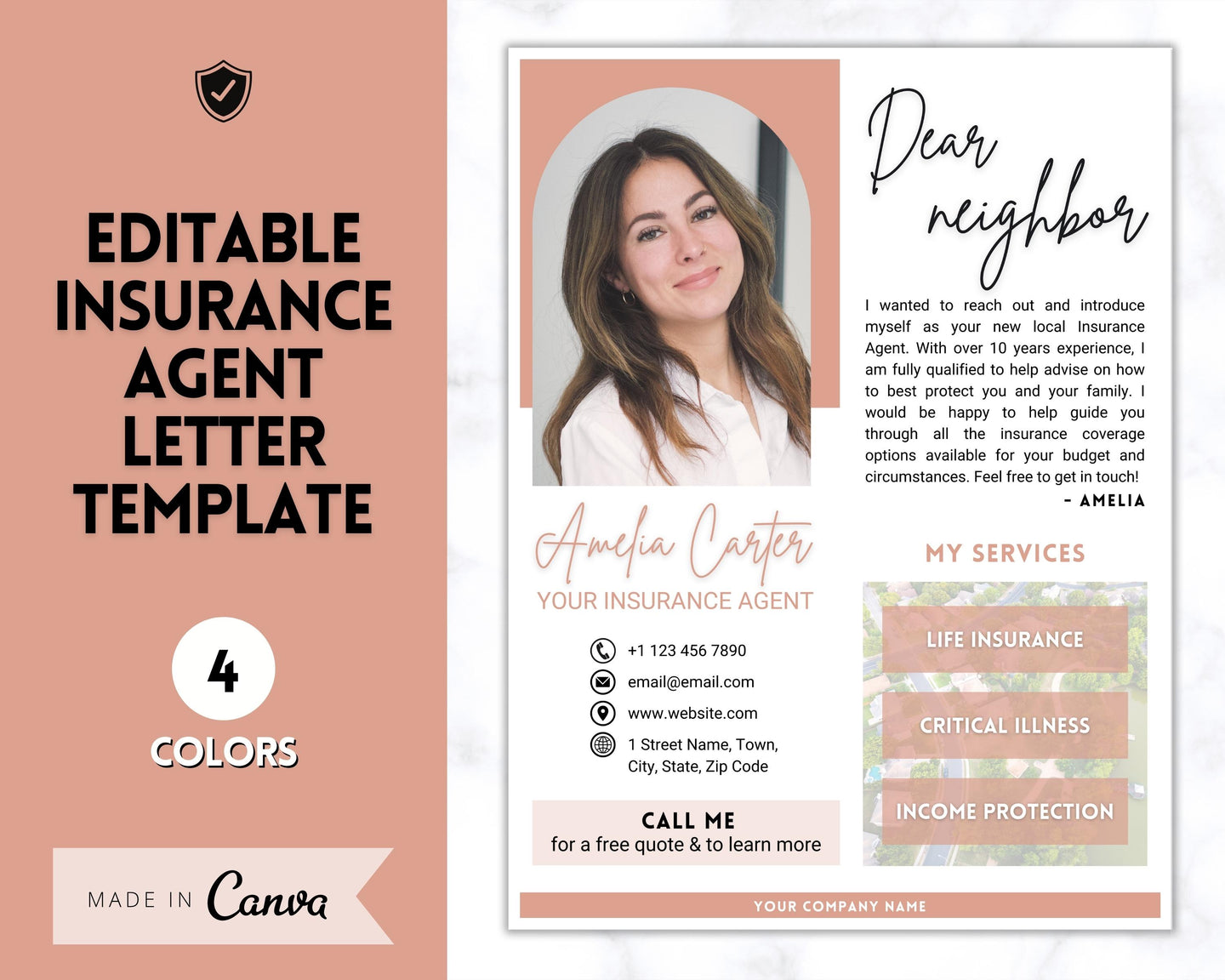 Insurance Broker Introduction Flyer Template | Life Insurance, Mortgage Agent, Financial Advisor, Editable Canva Template | Brown