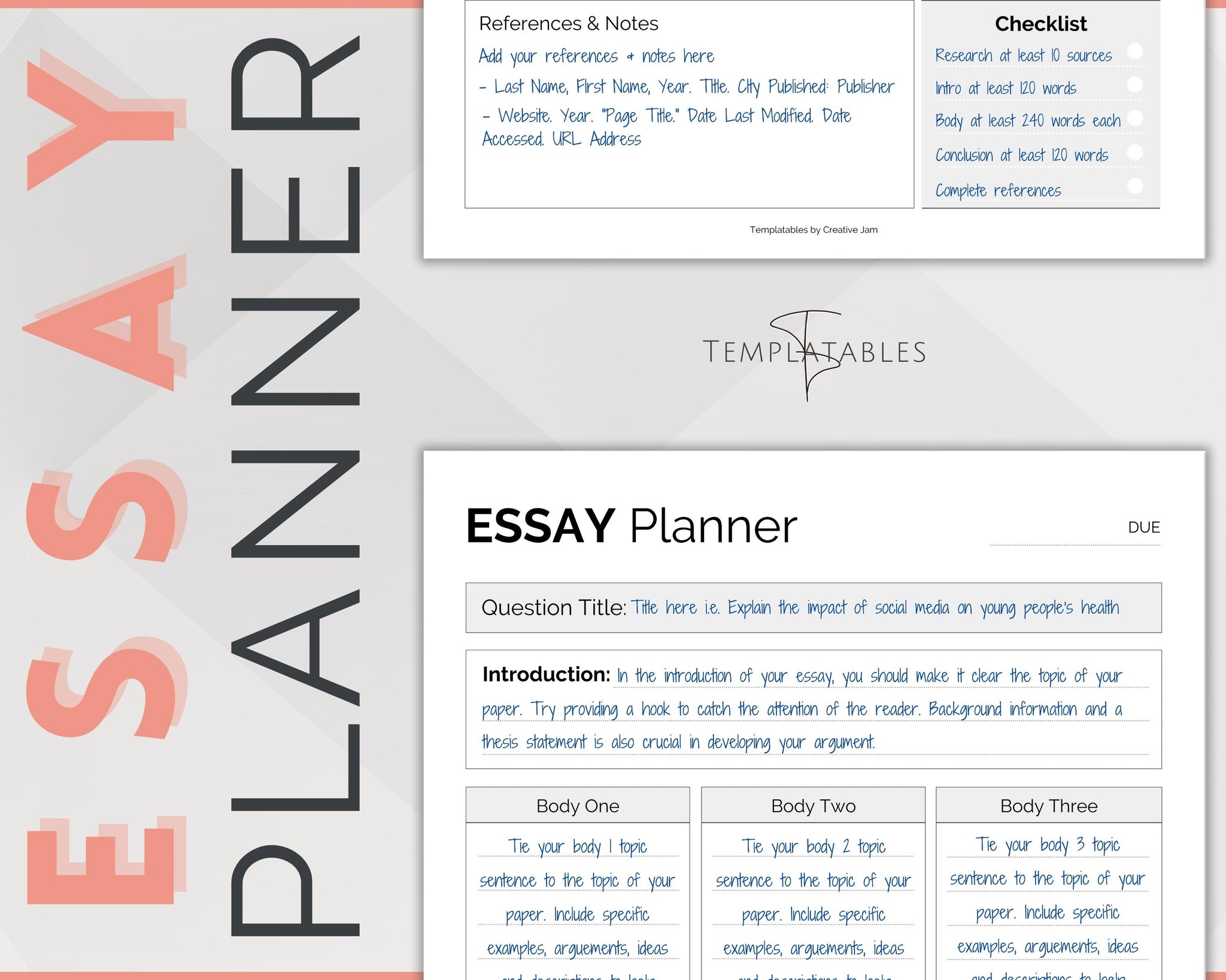 Essay Planner Printable BUNDLE for Students | College Writing Template