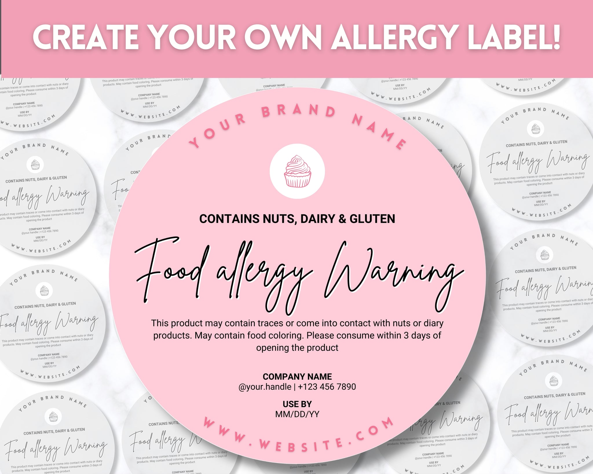 EDITABLE Allergy Label Food Warning Template | Round