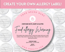 Load image into Gallery viewer, EDITABLE Food Allergy Label Template | Allergy Information Stickers, Allergen Cake Food Warning Label | Round
