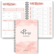 Load image into Gallery viewer, 90 Day Fitness &amp; Workout Planner for Women | Gym Journal, Weight Loss Tracker, Meal Planner, Self Care Habit Tracker | A5 Pink Watercolor
