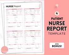 Load image into Gallery viewer, 4 Patient Nurse Report Sheet to Organize your Shifts | Nurse Brain Sheet, ICU Nurse Report Patient Assessment Template | Pink
