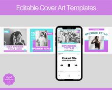 Load image into Gallery viewer, 12 Editable Podcast Cover Art Templates. Podcast Canva BUNDLE. Pod cast Photo Mockup. Podcast Graphics. Podcaster podcasting, Podcast Cover | Purple
