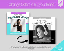 Load image into Gallery viewer, 12 Editable Podcast Cover Art Templates. Podcast Canva BUNDLE. Pod cast Photo Mockup. Podcast Graphics. Podcaster podcasting, Podcast Cover | Purple
