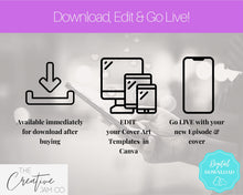 Load image into Gallery viewer, 12 Editable Podcast Cover Art Templates. Podcast Canva BUNDLE. Pod cast Photo Mockup. Podcast Graphics. Podcaster podcasting, Podcast Cover | Purple
