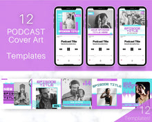 Load image into Gallery viewer, 12 Editable Podcast Cover Art Templates. Podcast Canva BUNDLE. Pod cast Photo Mockup. Podcast Graphics. Podcaster podcasting, Podcast Cover | Purple
