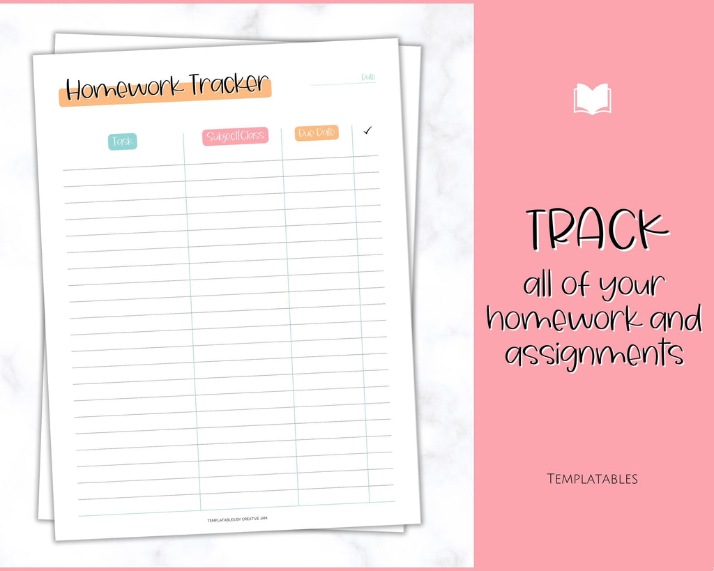 Table For Homework Assignment Homework Tracker & School Assignment Planner | Colorful