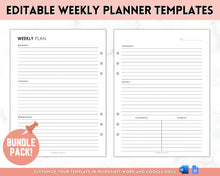 Load image into Gallery viewer, EDITABLE Weekly Planner 2 Page Templates | 2023 Weekly Schedule, To Do List Printable &amp; Habit Tracker templates | Mono
