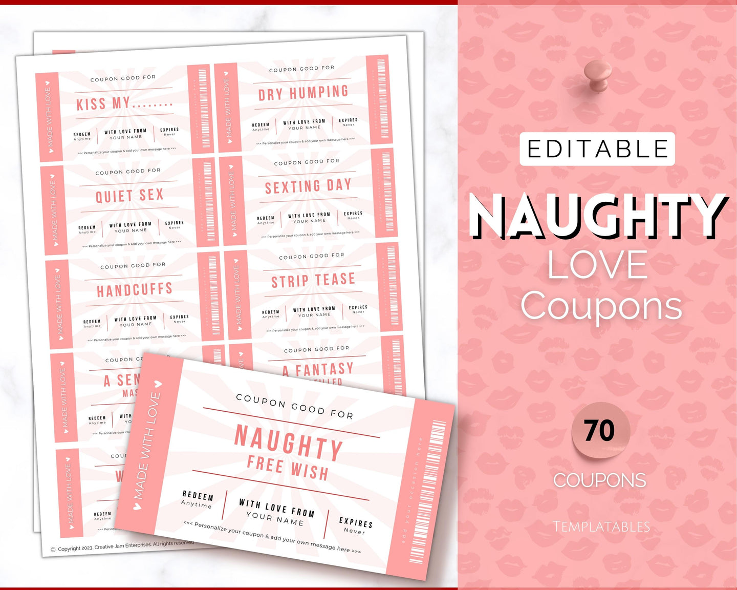Naughty Sex Coupons for Valentines | Sexy Couples Coupon Book for Him & Her | Personalized Kinky Valentines, Birthday, Anniversary Gifts | Pink