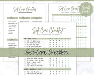 Self Care Checklist, Self-Care Planner, Selfcare Journal Tracker, Wellness Planner Printable, Daily Wellbeing, Mindfulness Mental Health Kit | Green