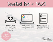 Load image into Gallery viewer, Travel Packing List Template | EDITABLE Google Sheets Packing Checklist for Vacation, Holidays and Cruises
