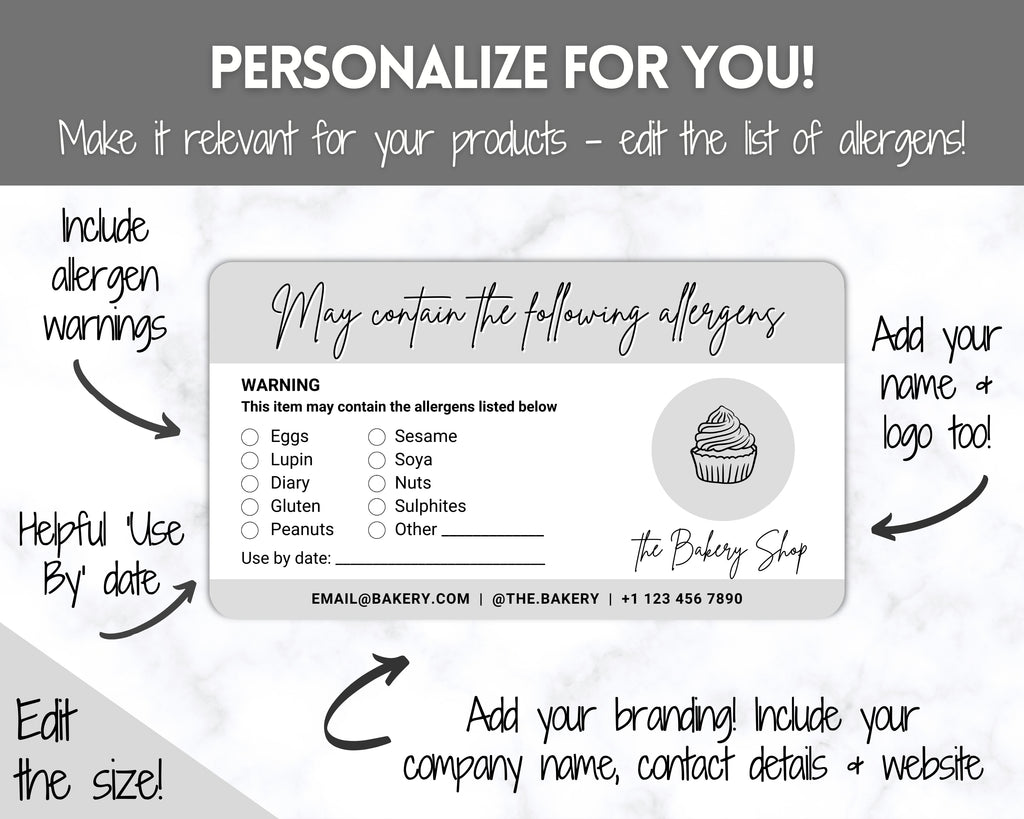 EDITABLE Allergy Label Food Warning Template Rectangle