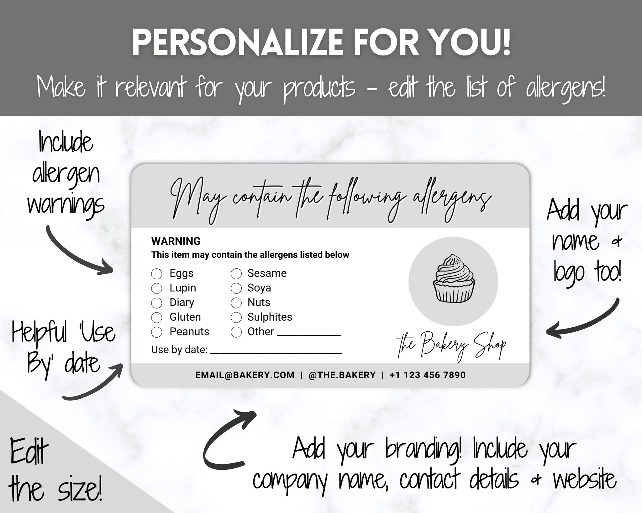 EDITABLE Allergy Label Food Warning Template | Rectangle