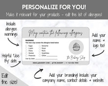 Load image into Gallery viewer, EDITABLE Food Allergy Label Template | Allergy Information Stickers, Allergen Cake Food Warning Label | Rectangle
