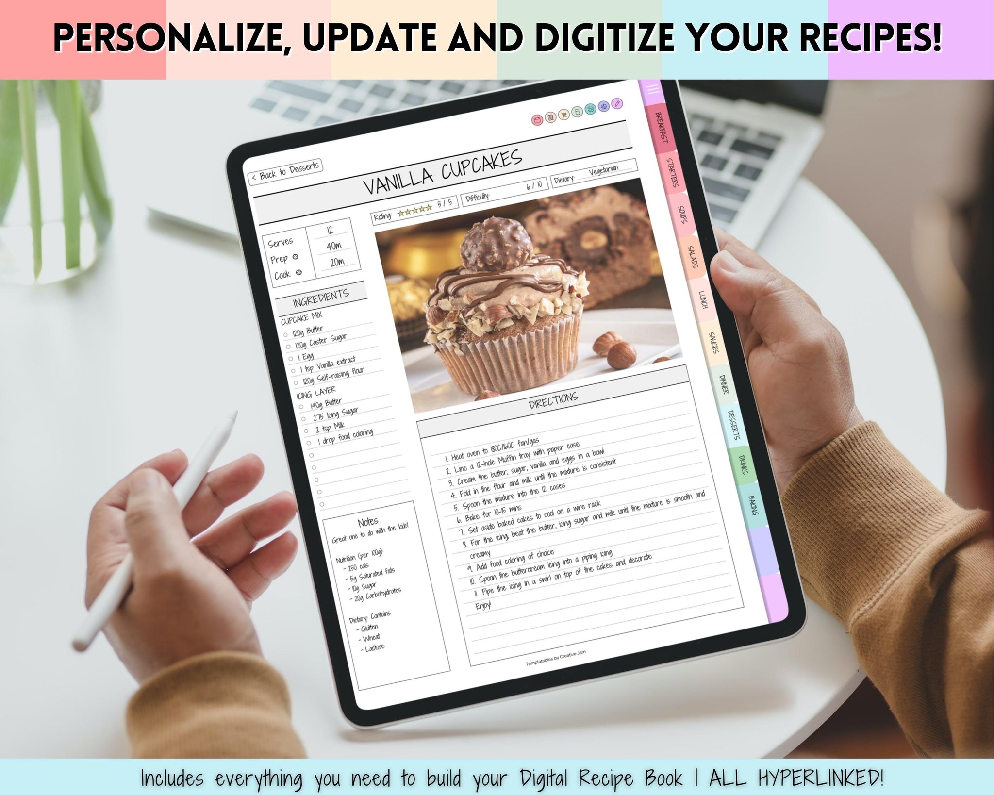 Digital Recipe Book for GoodNotes | Digital Recipe Template & Cookbook