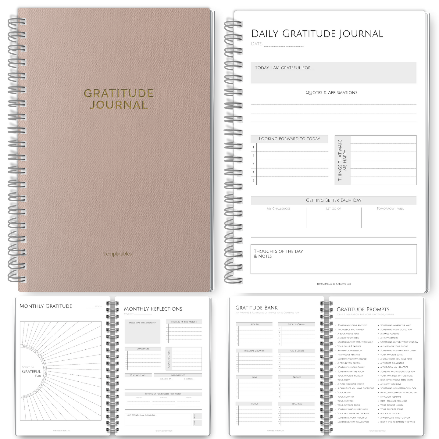 Gratitude & Mindfulness Journal | Gratitude Template, Self Care Planner, Positivity Diary, Daily Journal, Gratitude Jar, Wellness, Manifestation Journal | A5 Mono