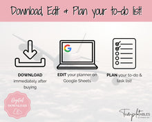Load image into Gallery viewer, Editable To Do List &amp; Task List Tracker Spreadsheet | Google Sheets, Monthly Calendar Planner | Pink
