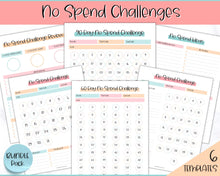 Load image into Gallery viewer, No Spend Challenge BUNDLE | Printable 30 day, 60 day, 90 day Savings Challenge &amp; Monthly Spending Tracker | Colorful Sky
