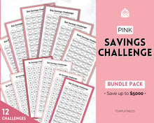 Load image into Gallery viewer, Mini Savings Challenge Printable BUNDLE | 12 Saving Trackers, Cash Envelope, A6 Saving Challenges | Pink
