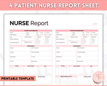 Load image into Gallery viewer, 4 Patient Nurse Report Sheet to Organize your Shifts | Nurse Brain Sheet, ICU Nurse Report Patient Assessment Template | Pink
