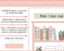Load image into Gallery viewer, Bookshelf Reading Tracker Printable | Reading Journal, Book Review &amp; Tracker, Reading Planner &amp; Challenge | Sky

