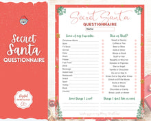 Load image into Gallery viewer, Secret Santa Questionnaire Printable | Holiday Gift Exchange for Work, Family and Friends | Red Style 2
