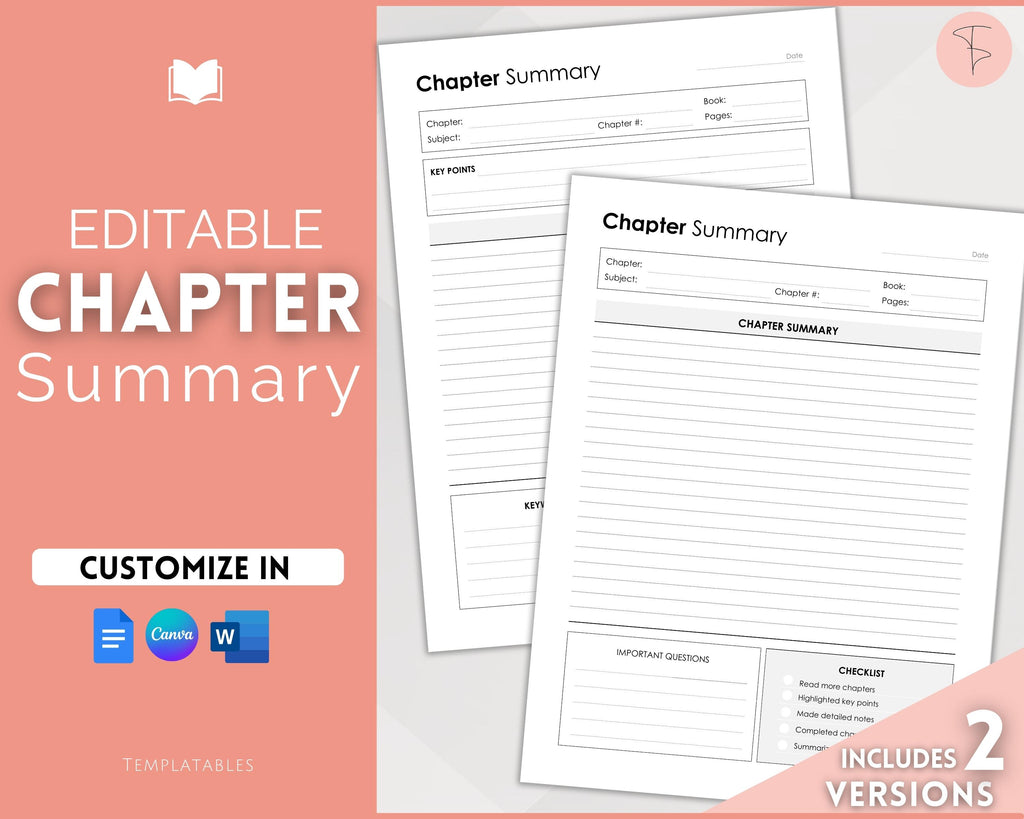 Editable Chapter Summary Template | College Outline Study Guide