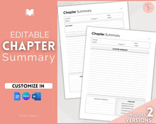 Load image into Gallery viewer, Chapter Summary Template | EDITABLE Essay Study Guide &amp; Textbook Outline Review for Students | Minimalist
