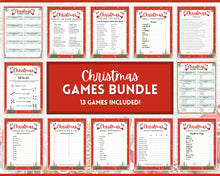 Load image into Gallery viewer, 13 CHRISTMAS GAMES BUNDLE! Holiday Game Printables! Fun Family Activity Set, Virtual Xmas Party, Kids &amp; Adults, Office, Trivia, Guess, Feud
