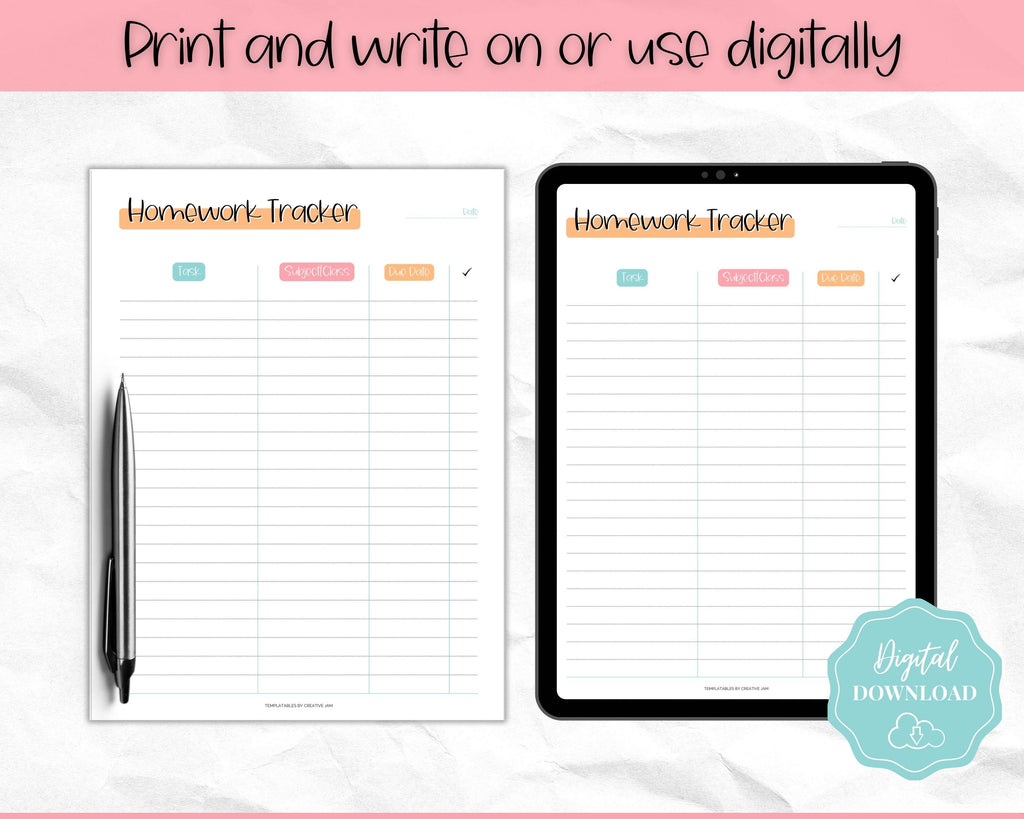 Homework Tracker & School Assignment Planner | Colorful