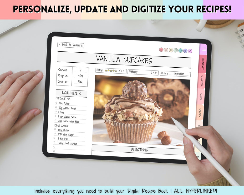 Digital Recipe Book for GoodNotes | Digital Recipe Template & Cookbook