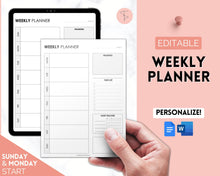 Load image into Gallery viewer, EDITABLE Weekly Planner 1 Page Templates | 2023 Weekly Schedule, To Do List Printable &amp; Habit Tracker templates | Mono
