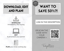 Load image into Gallery viewer, Work Planner &amp; Work Day Organizer | Editable Daily Planner, Work From Home To Do List Printable &amp; Digital Schedule | Mono
