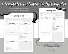 Load image into Gallery viewer, Nanny Schedule, Notes &amp; Report Template for Baby | Babysitter Info Hiring Guide, Nanny Checklist &amp; Planner, Baby Daily Log | Mono Swash
