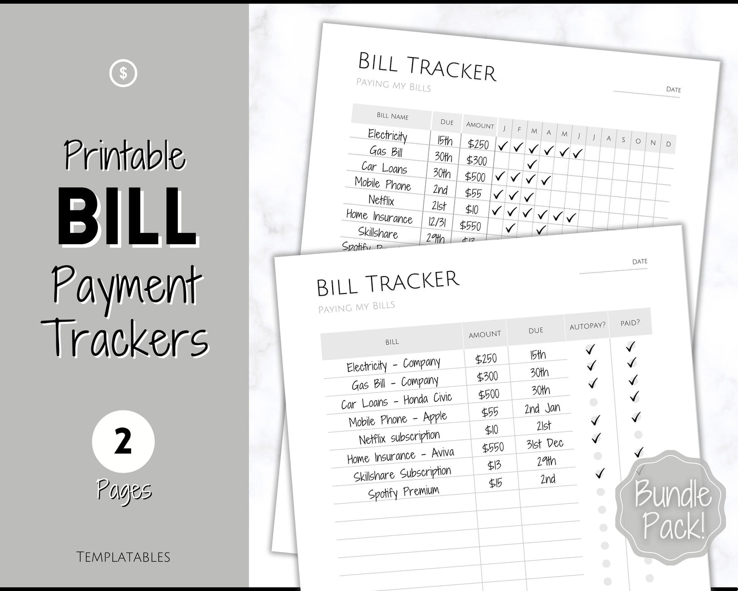 Bill Tracker, Bill Payment Printables