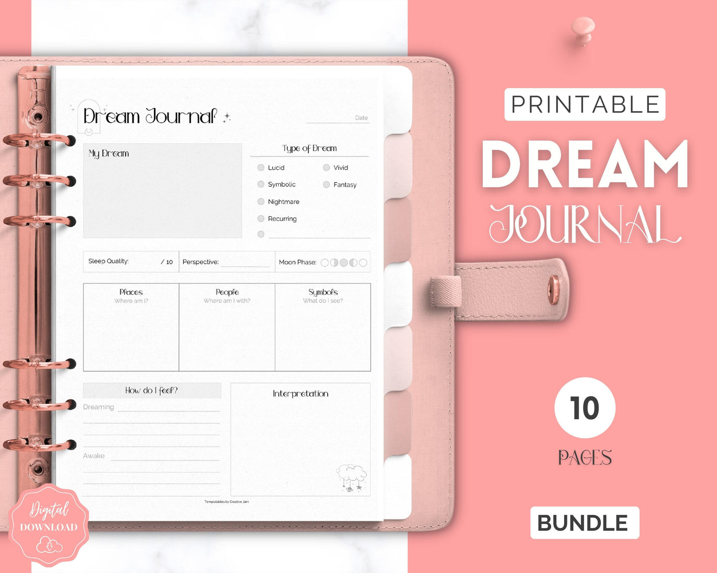 Dream Journal Printable BUNDLE | Dream Analysis, Dream Interpretation, Dream Tracker, Dream Diary & Sleep Tracker | Mono